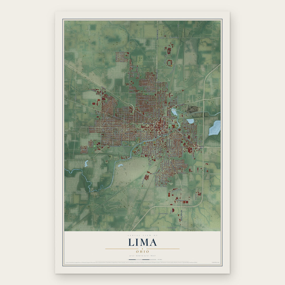 Lima, Ohio map print, the full design