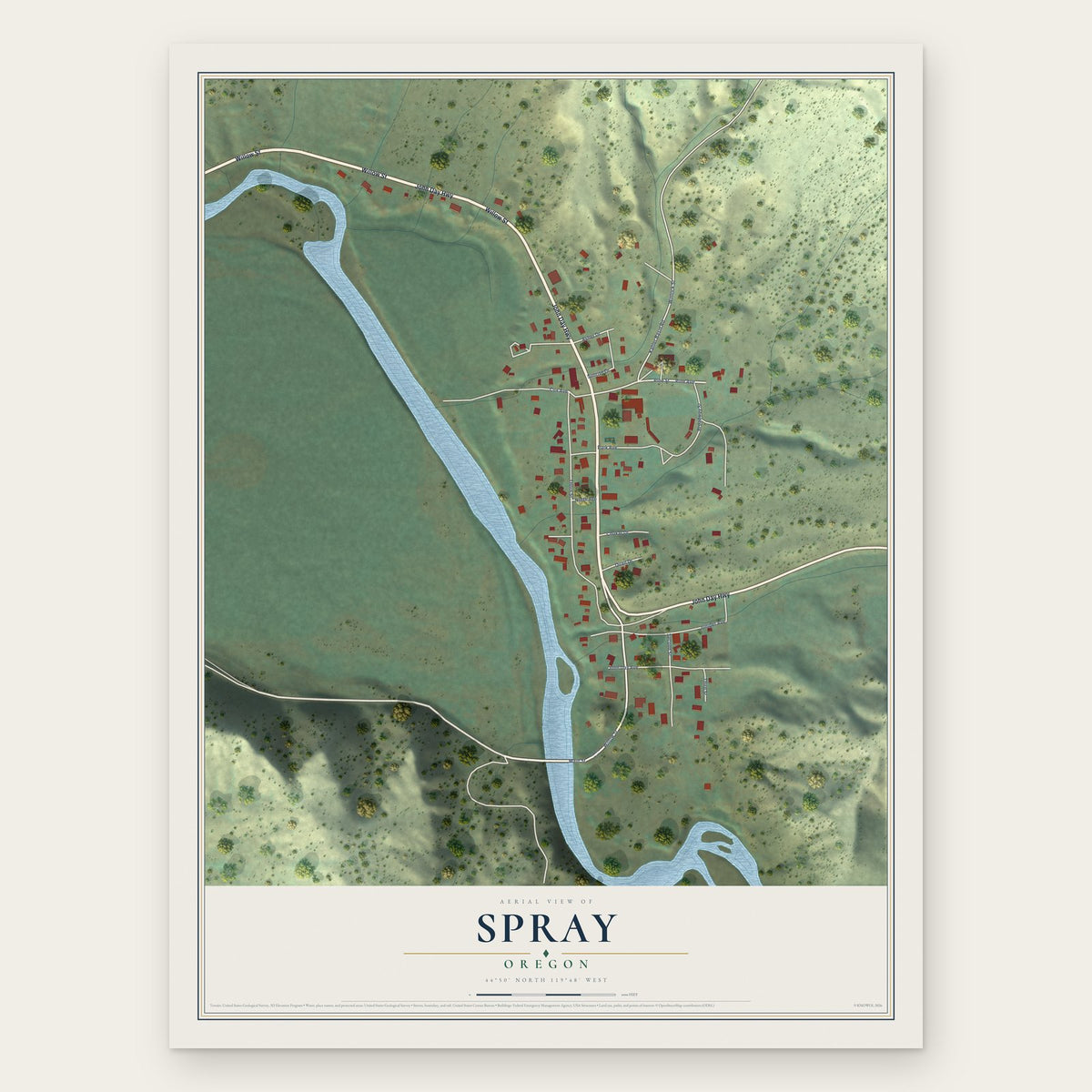 Spray, Oregon map print, the full design