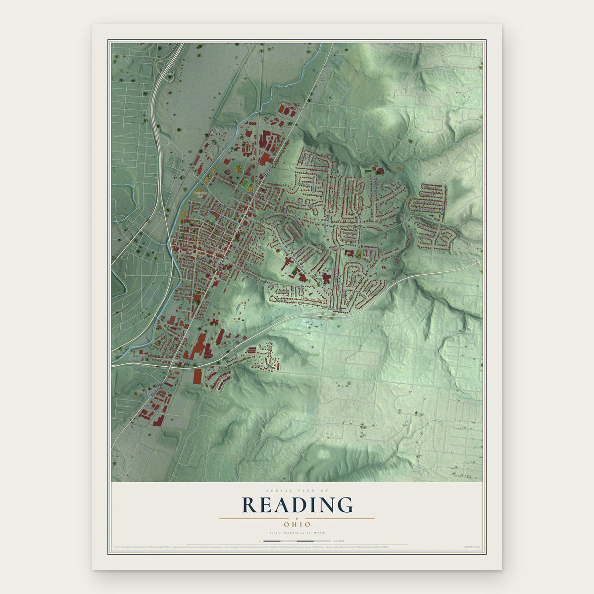 Reading, Ohio map print, the full design