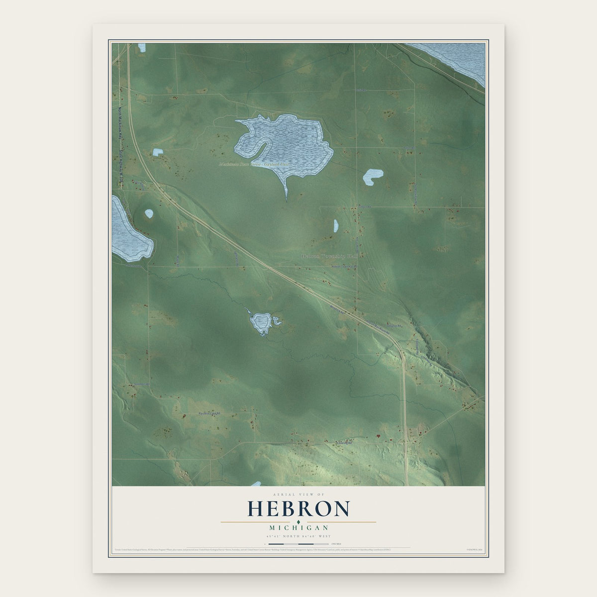 Hebron, Michigan map print, the full design