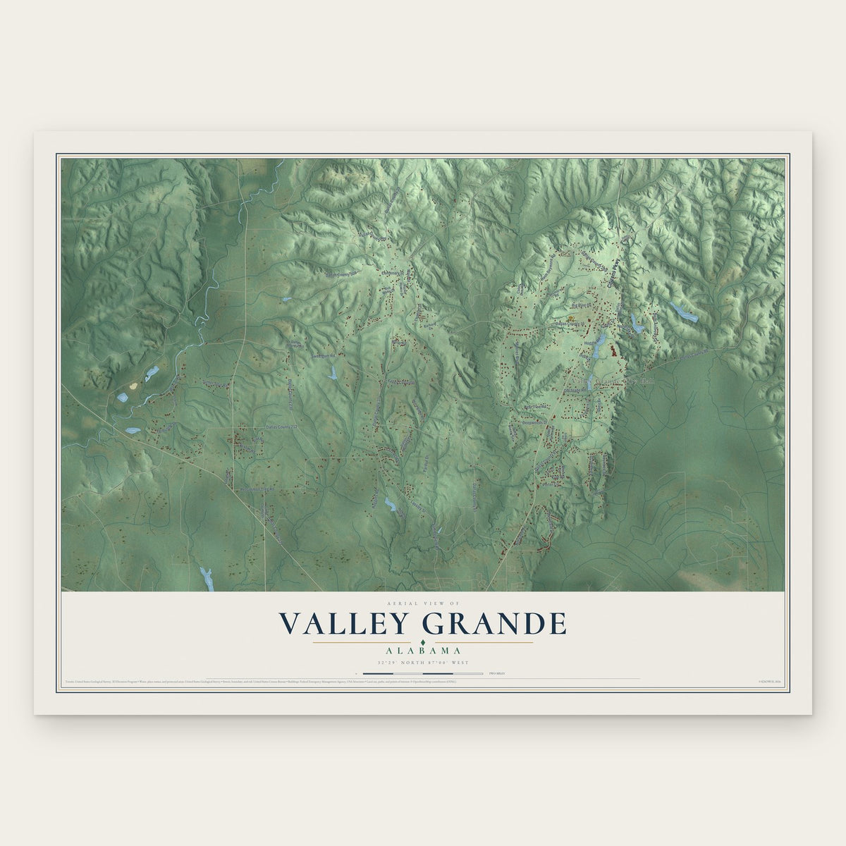 Valley Grande, Alabama map print, the full design