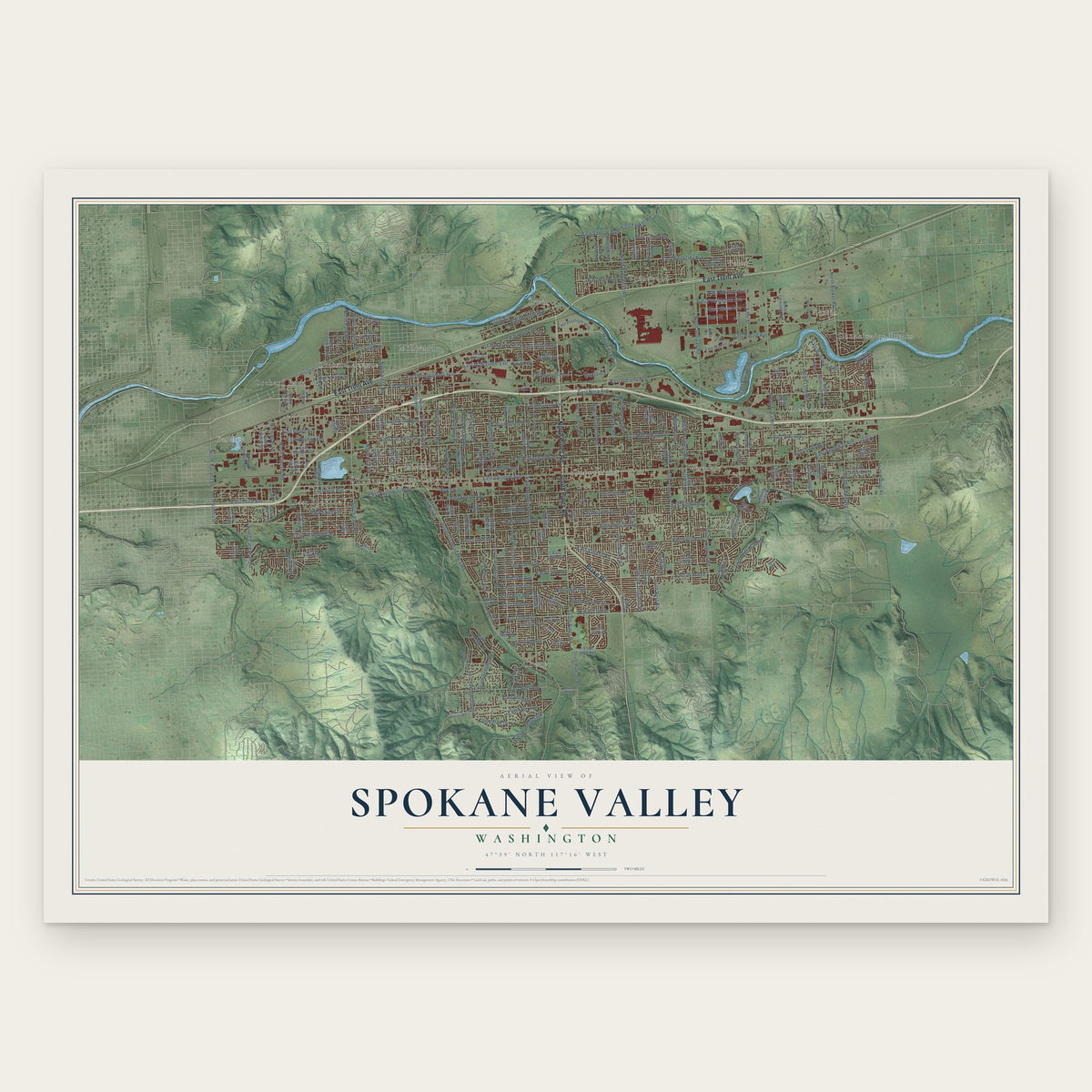Spokane Valley, Washington map print, the full design