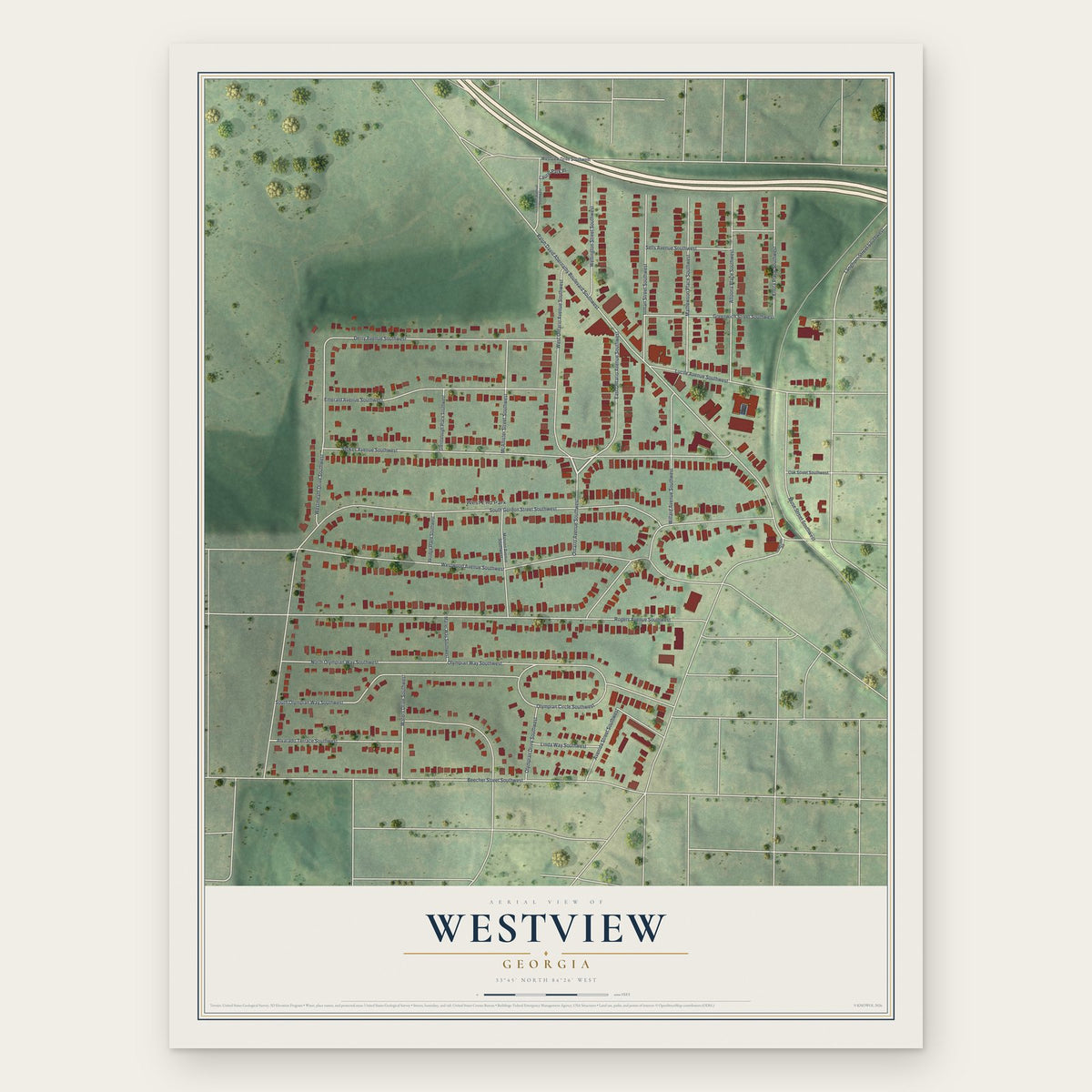 Westview, Georgia map print, the full design