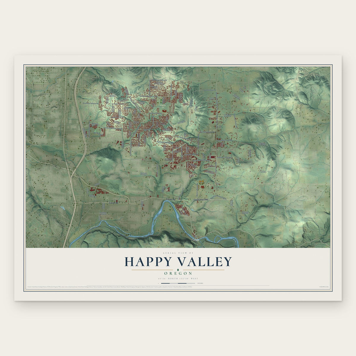 Happy Valley, Oregon map print, the full design
