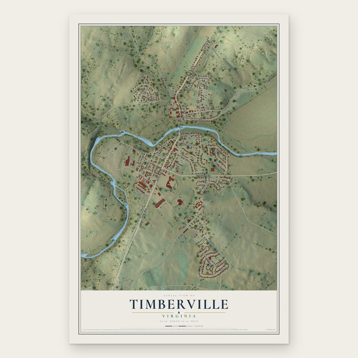 Timberville, Virginia map print, the full design