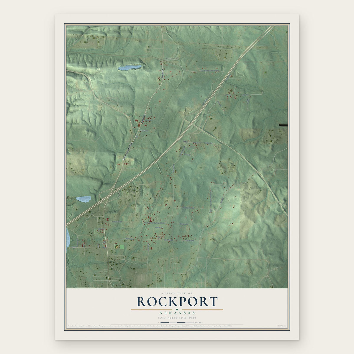 Rockport, Arkansas map print, the full design
