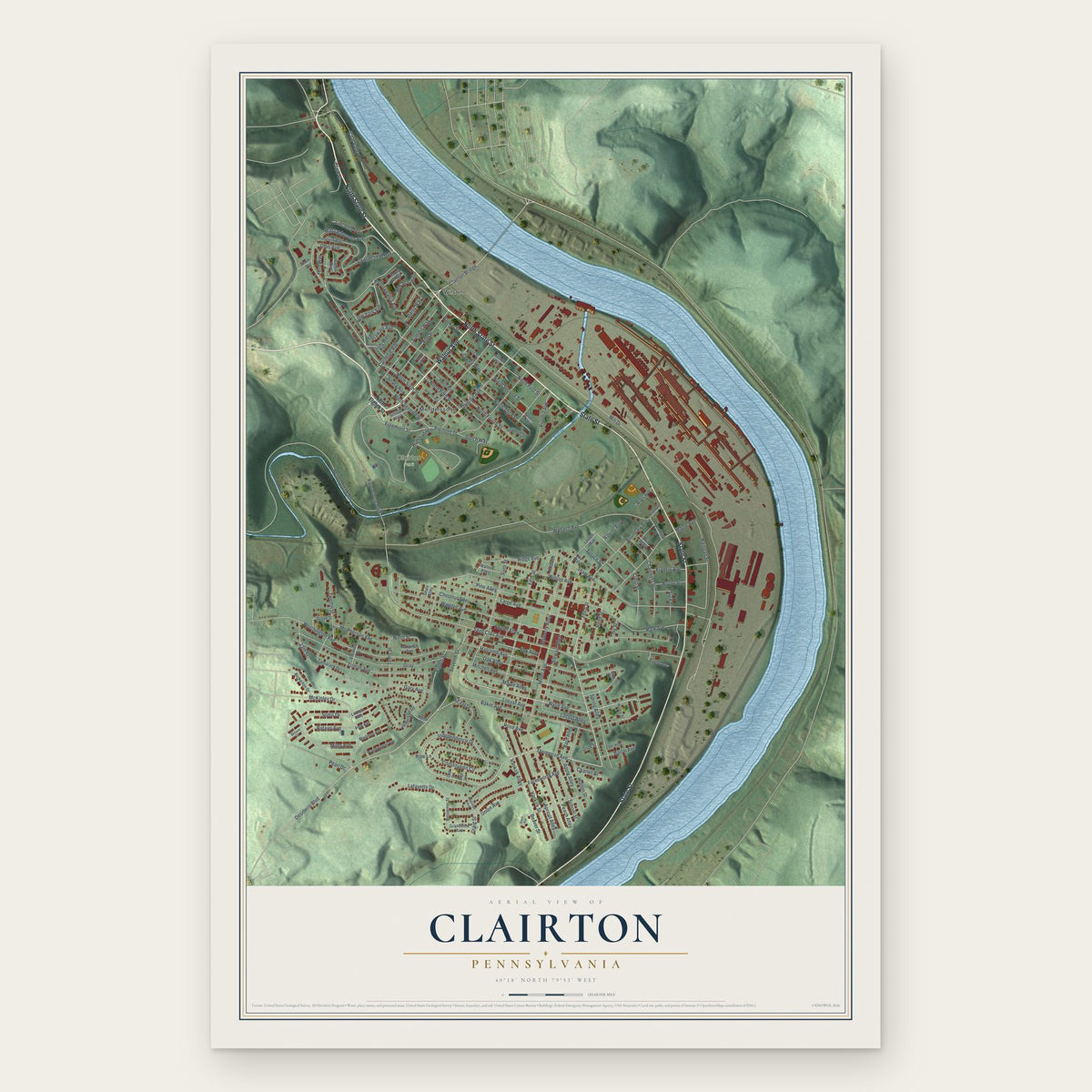 Clairton, Pennsylvania map print, the full design