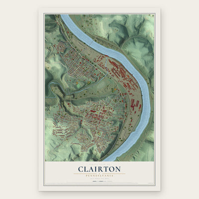 Clairton, Pennsylvania map print, the full design