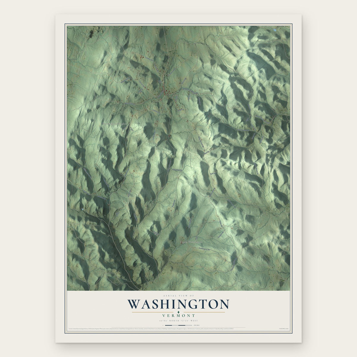 Washington, Vermont map print, the full design