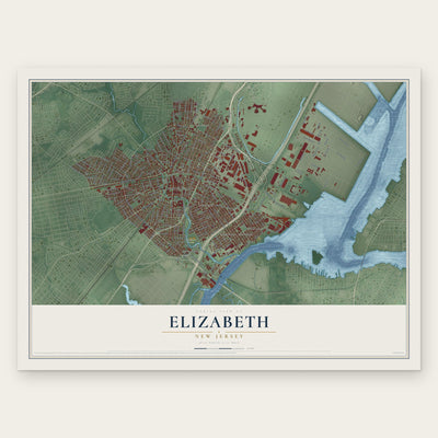 Elizabeth, New Jersey map print, the full design