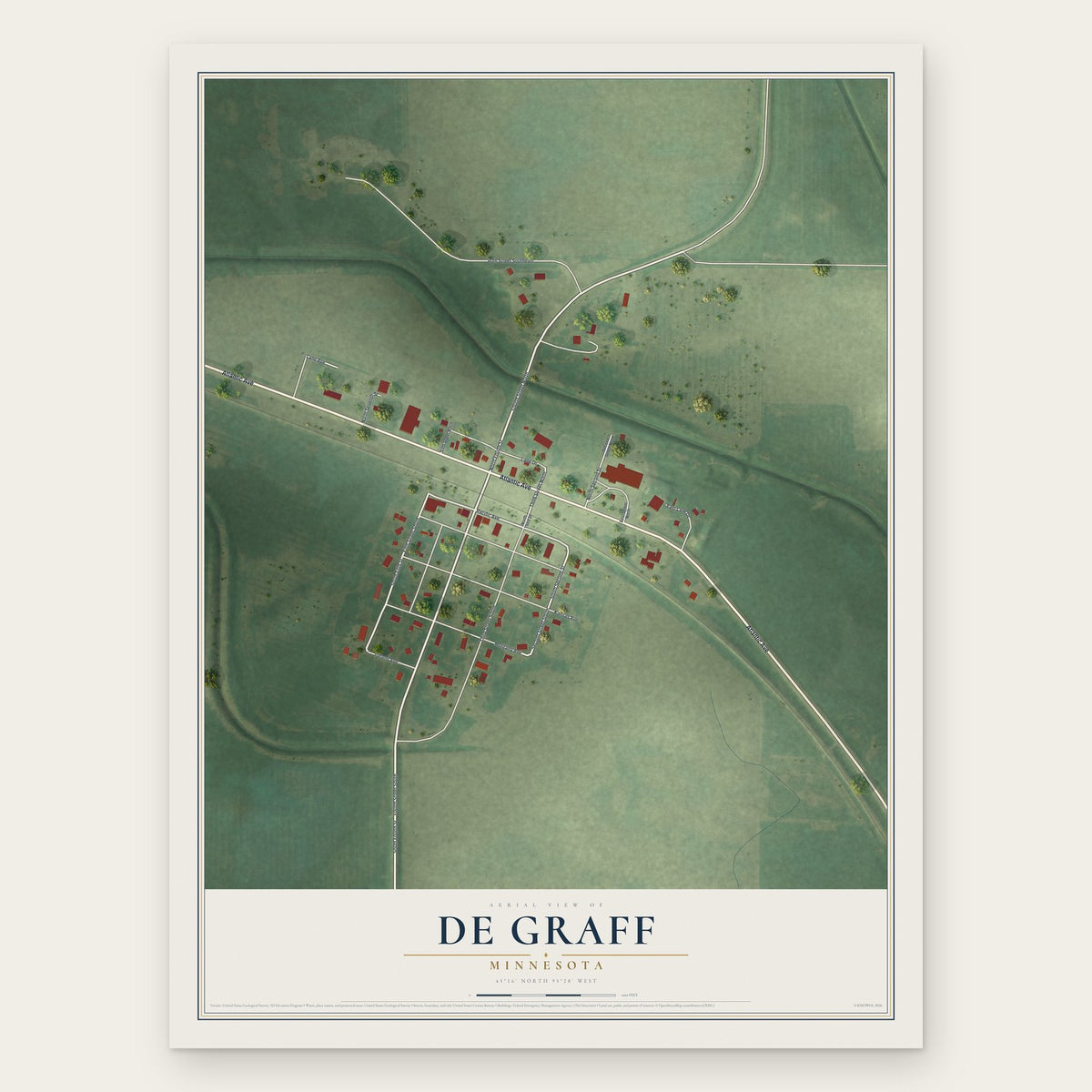 De Graff, Minnesota map print, the full design