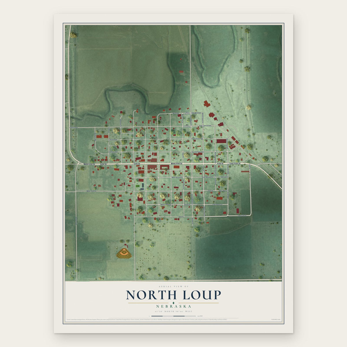 North Loup, Nebraska map print, the full design