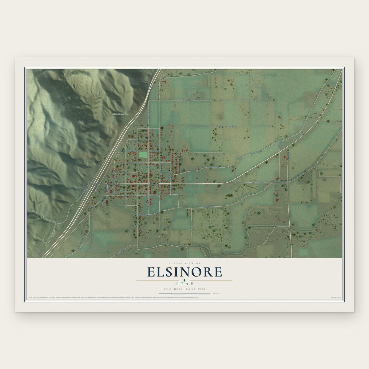 Elsinore, Utah map print, the full design