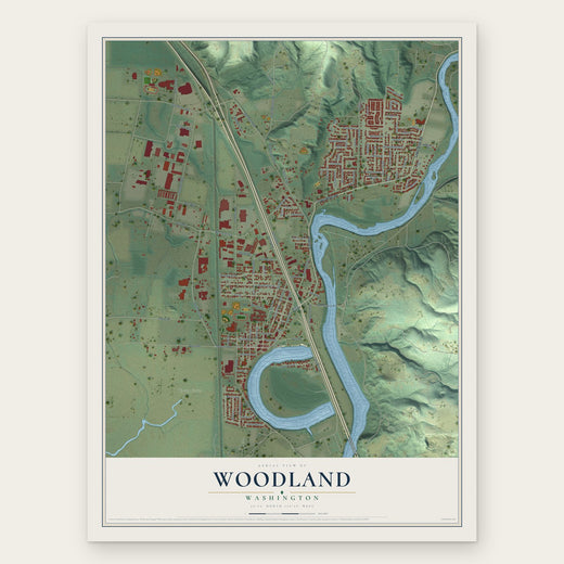 Woodland, Washington map print, the full design