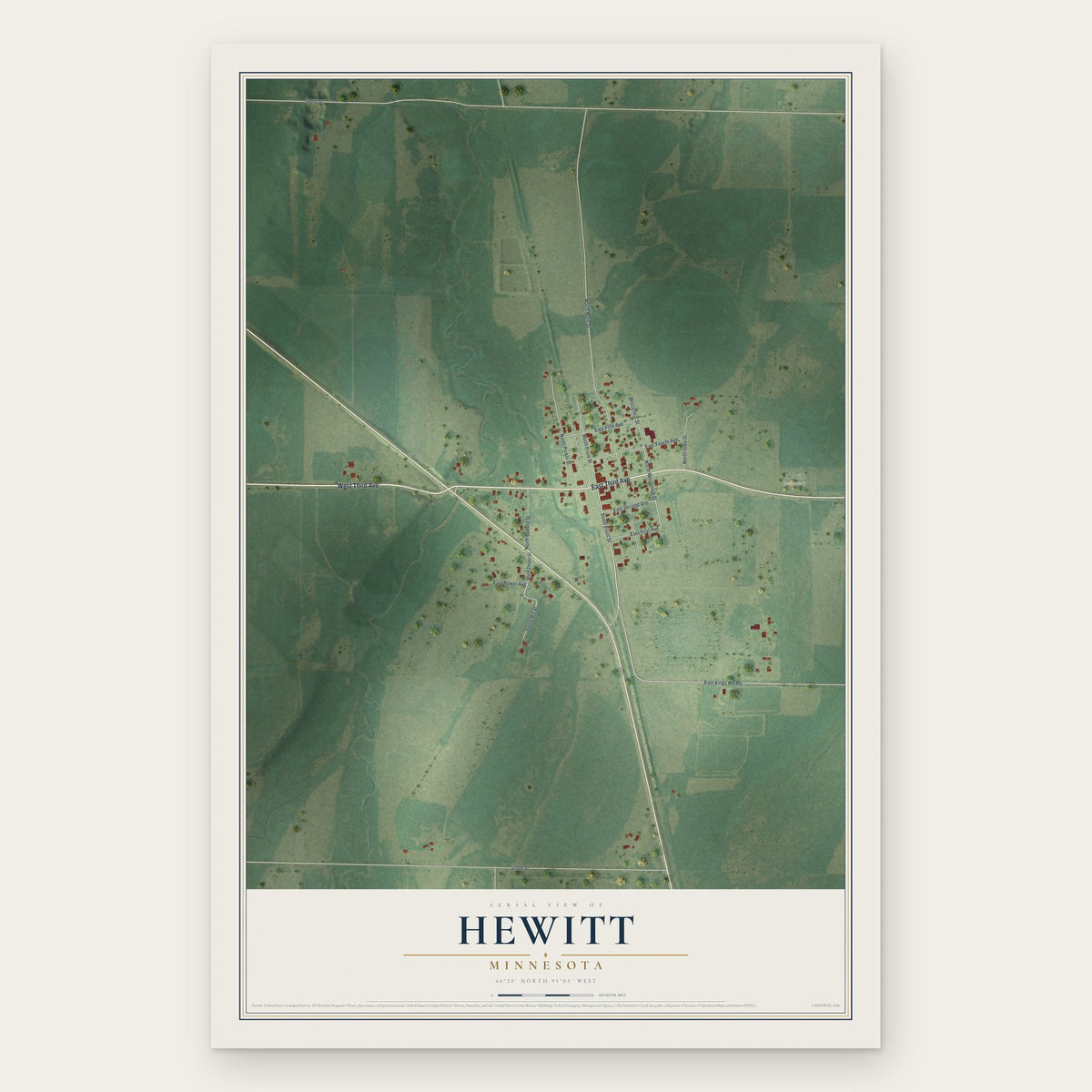 Hewitt, Minnesota map print, the full design