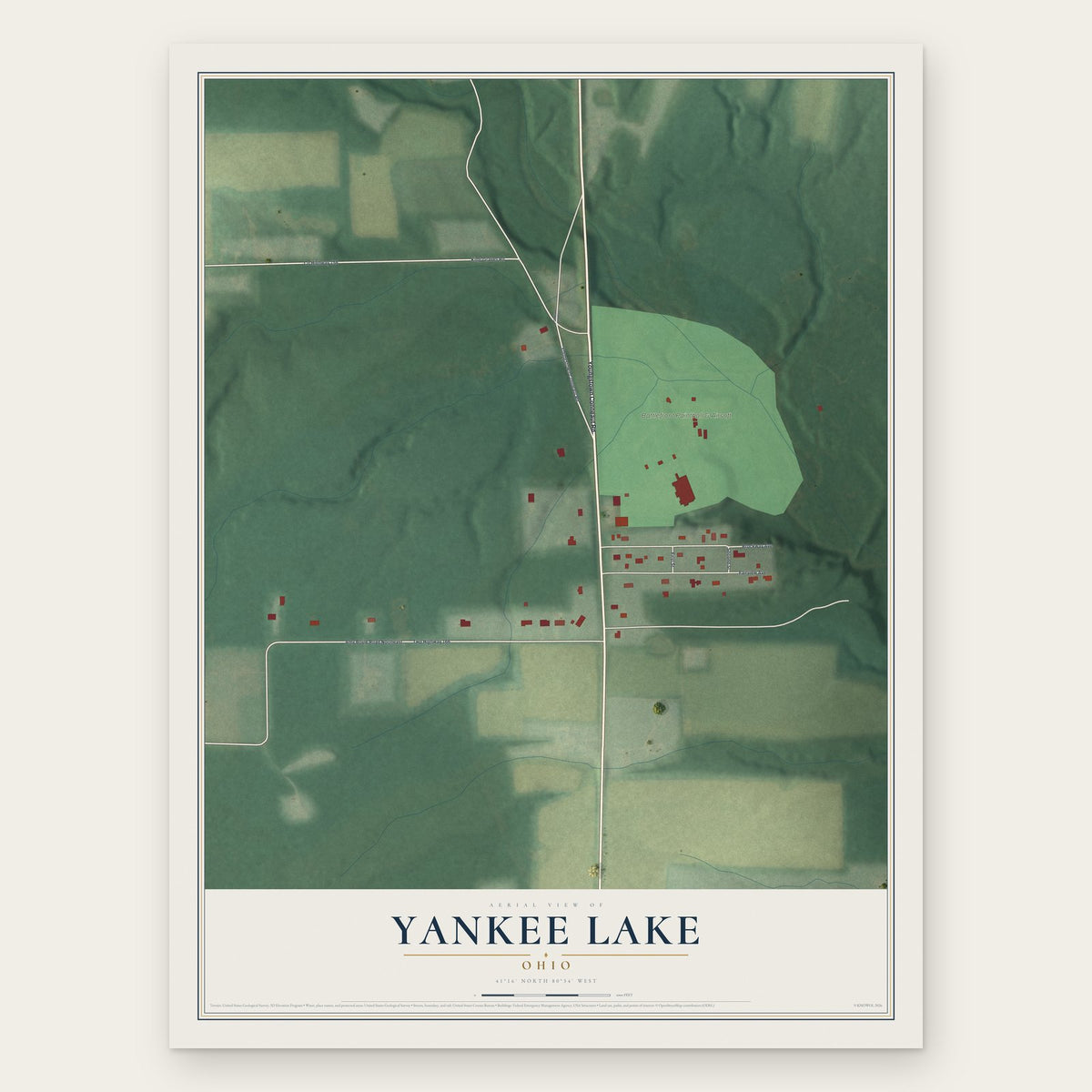 Yankee Lake, Ohio map print, the full design