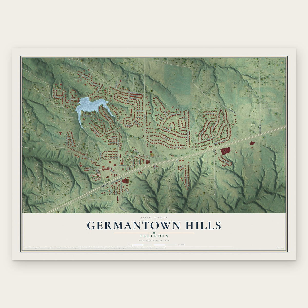 Germantown Hills, Illinois map print, the full design