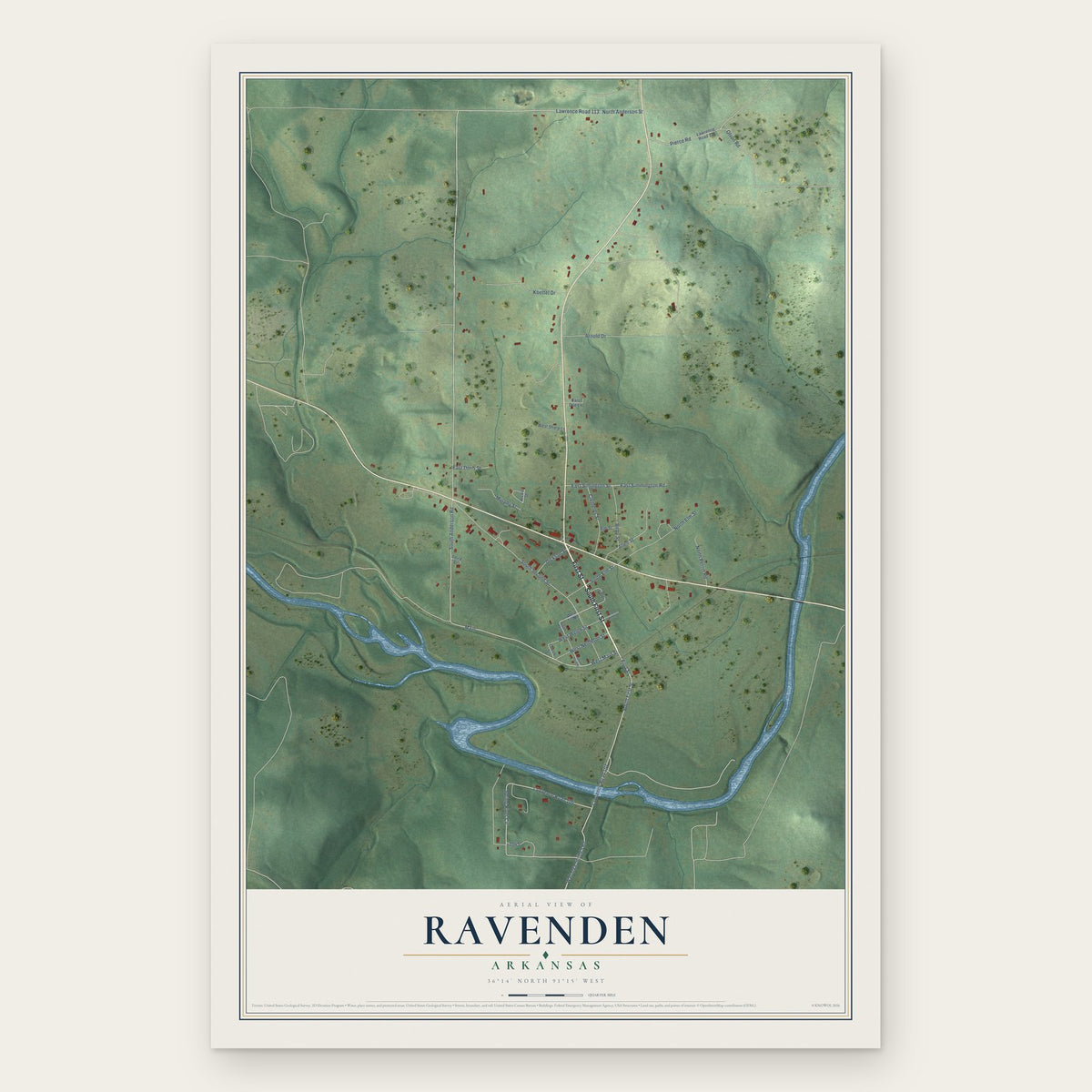 Ravenden, Arkansas map print, the full design