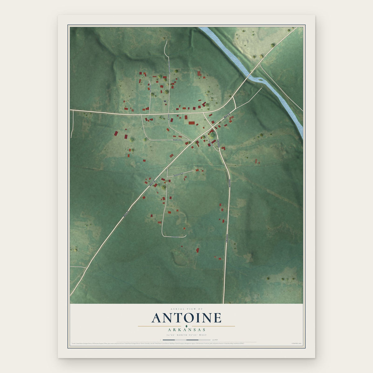 Antoine, Arkansas map print, the full design