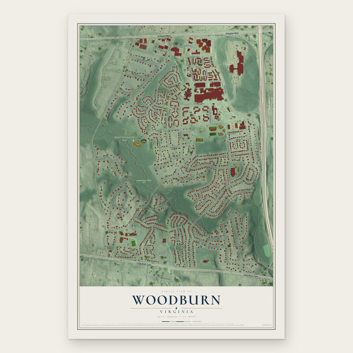 Woodburn, Virginia map print, the full design