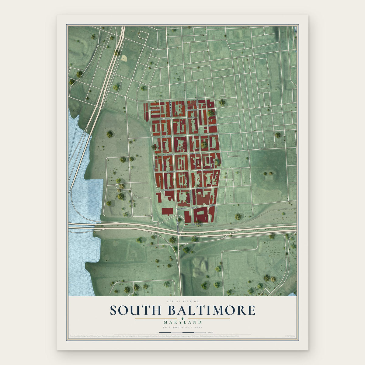 South Baltimore, Maryland map print, the full design