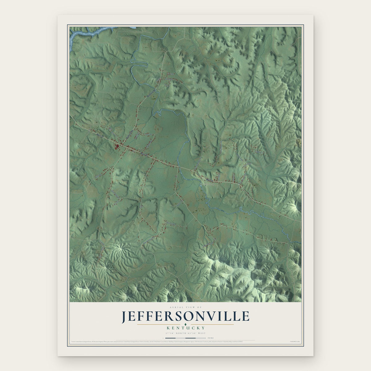 Jeffersonville, Kentucky map print, the full design