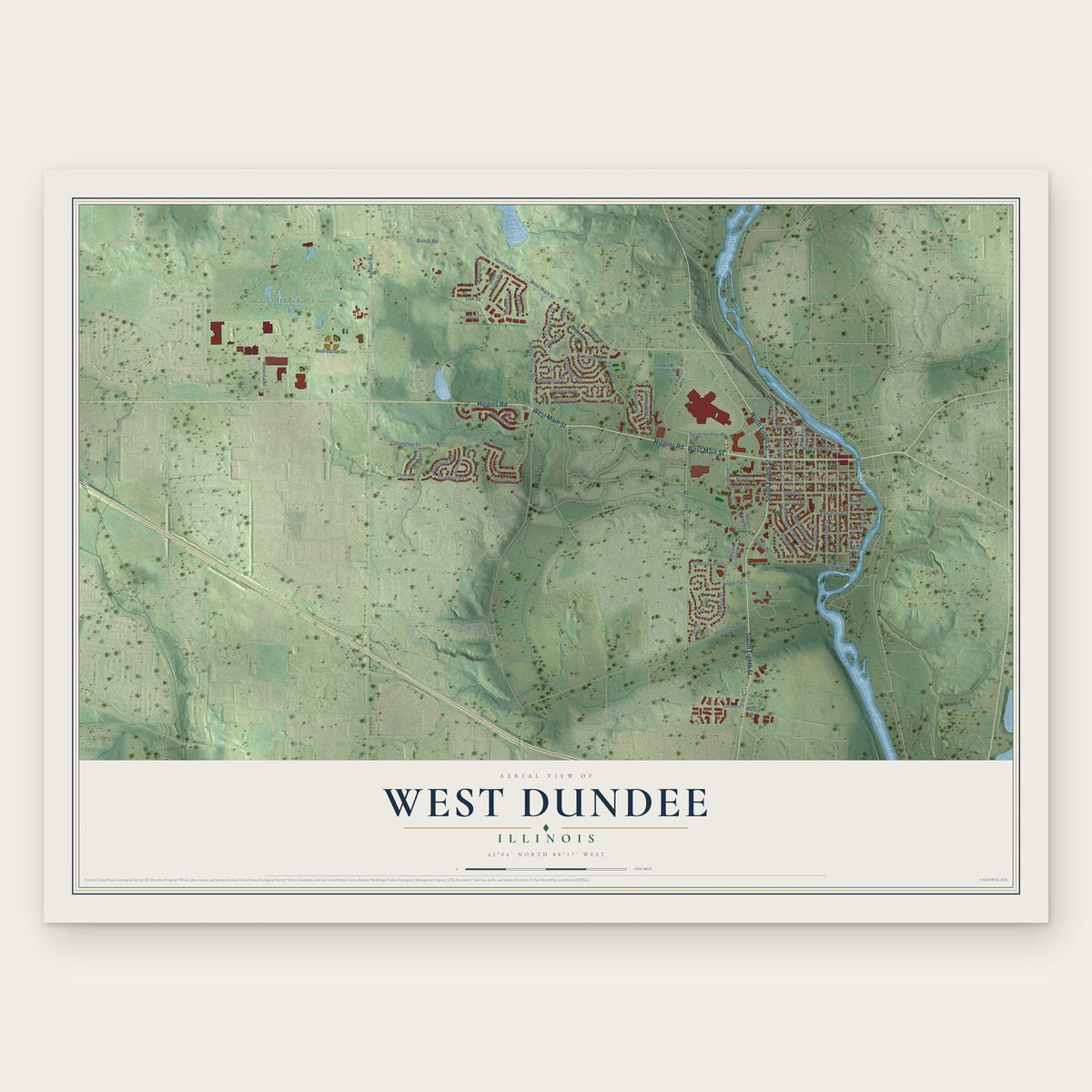 West Dundee, Illinois map print, the full design