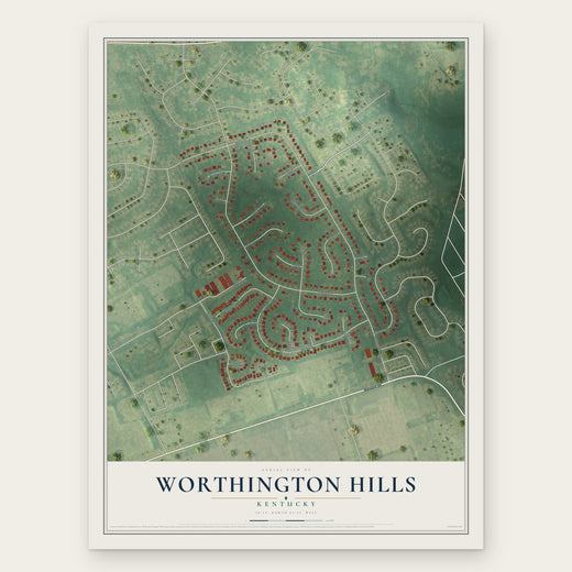 Worthington Hills, Kentucky map print, the full design