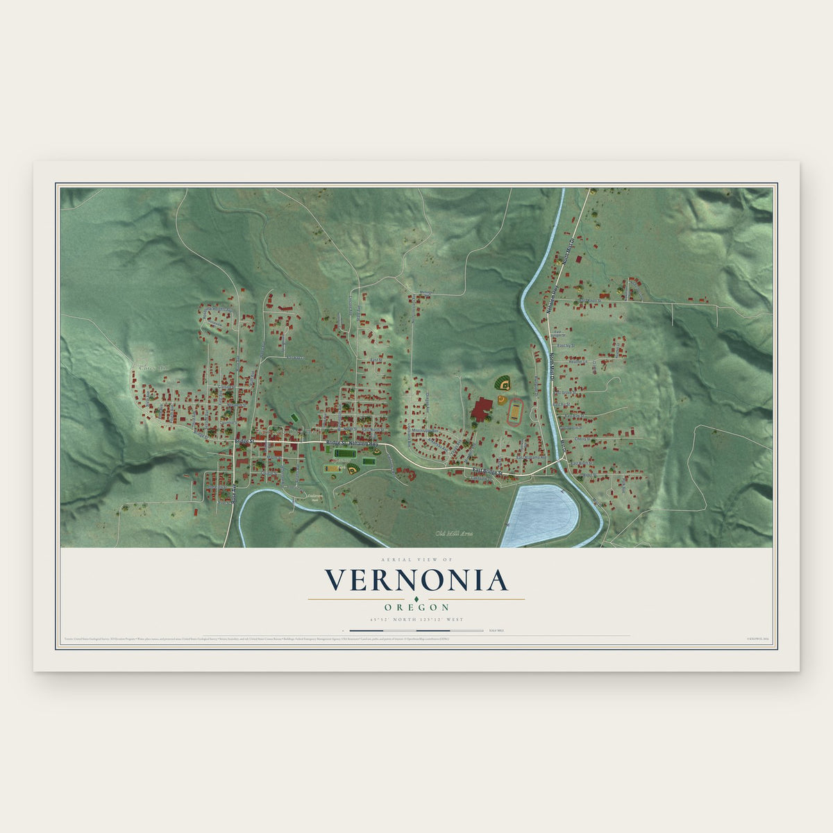 Vernonia, Oregon map print, the full design