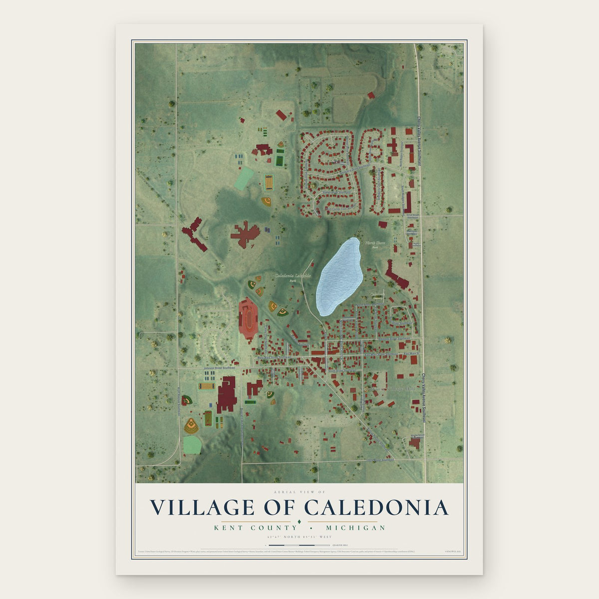 Caledonia, Michigan map print, the full design