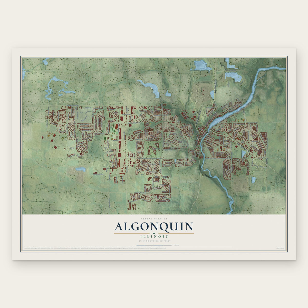 Algonquin, Illinois map print, the full design