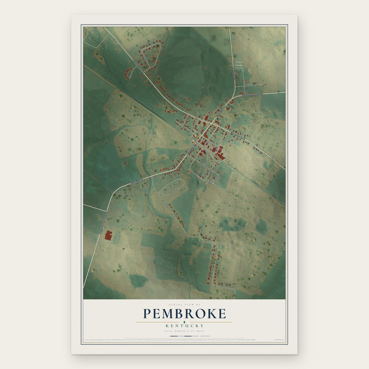 Pembroke, Kentucky map print, the full design