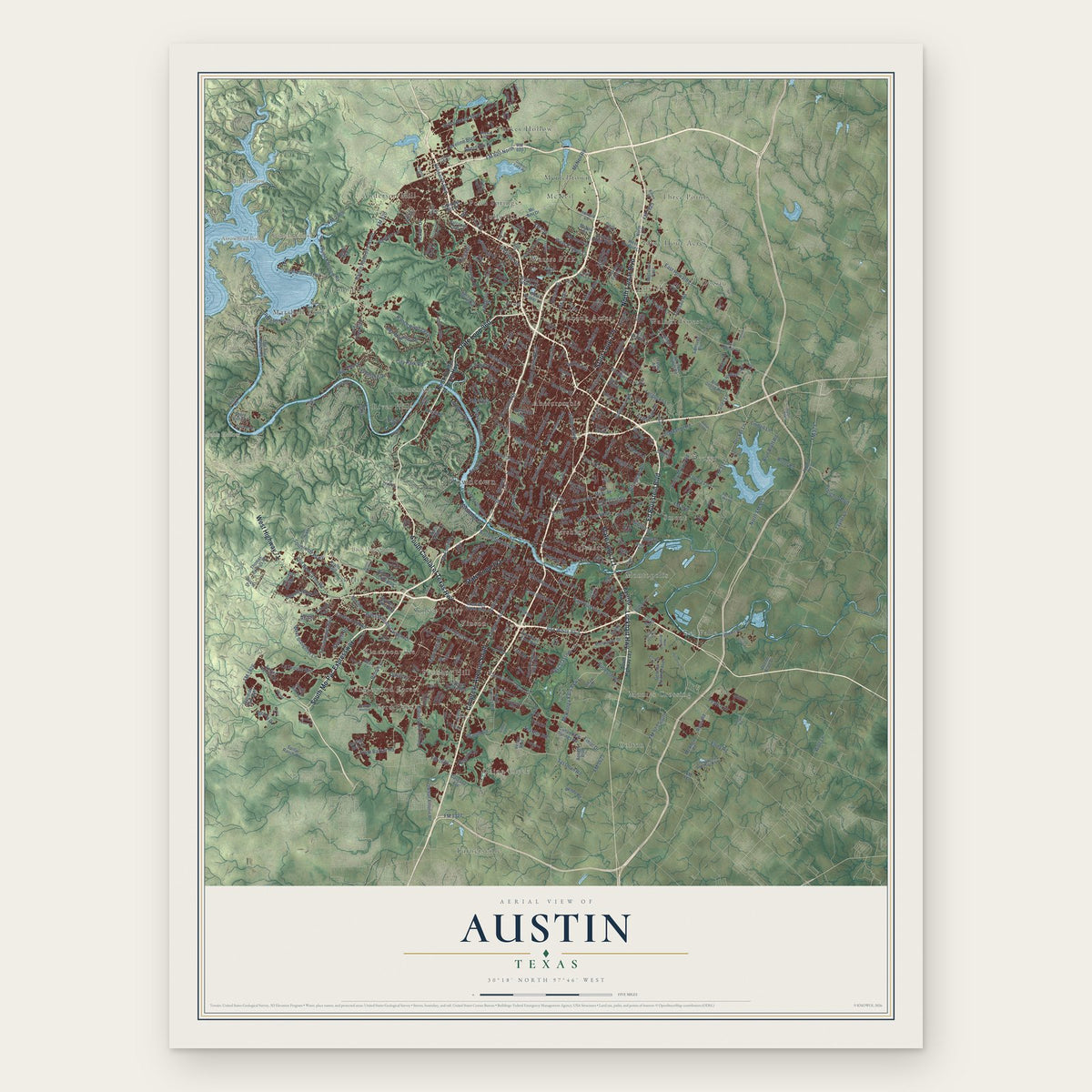 Austin, Texas map print, the full design
