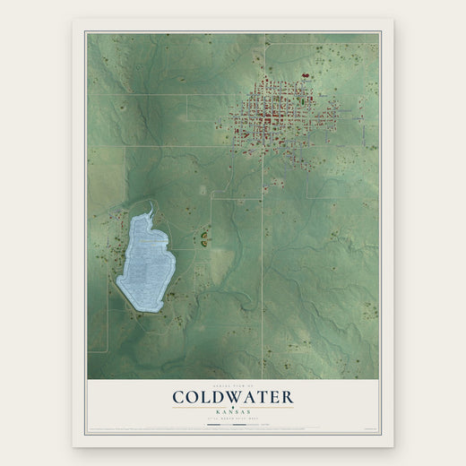 Coldwater, Kansas map print, the full design