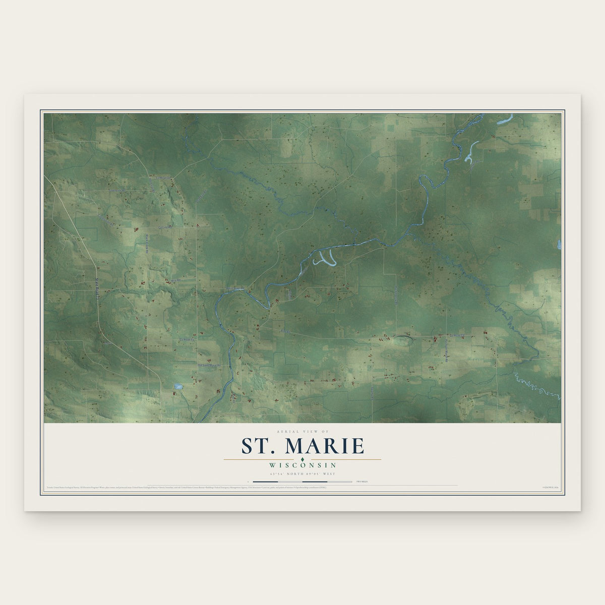 St. Marie, Wisconsin map print, the full design