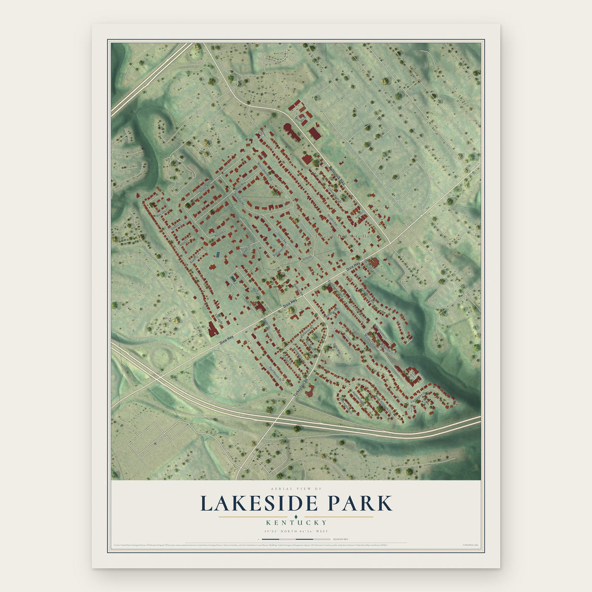 Lakeside Park, Kentucky map print, the full design