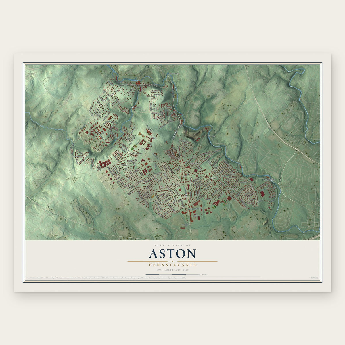Aston, Pennsylvania map print, the full design