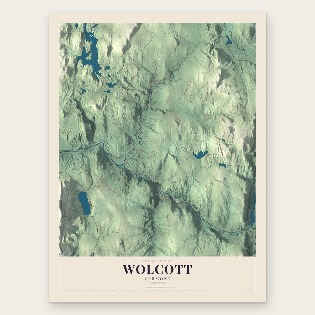 Wolcott, Vermont map print, the full design