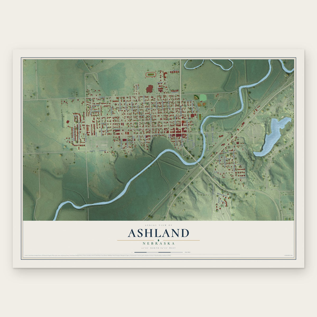 Ashland, Nebraska map print, the full design