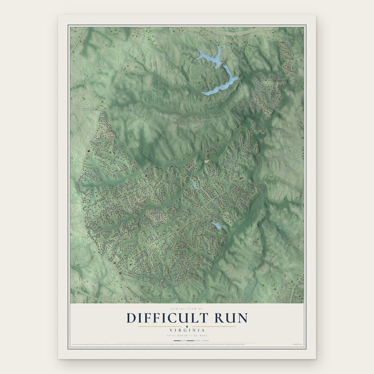 Difficult Run, Virginia map print, the full design