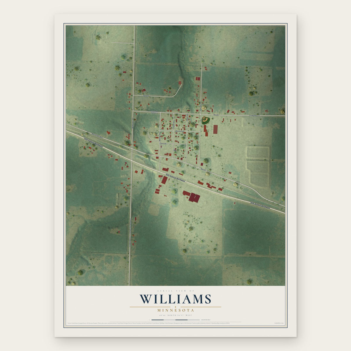 Williams, Minnesota map print, the full design