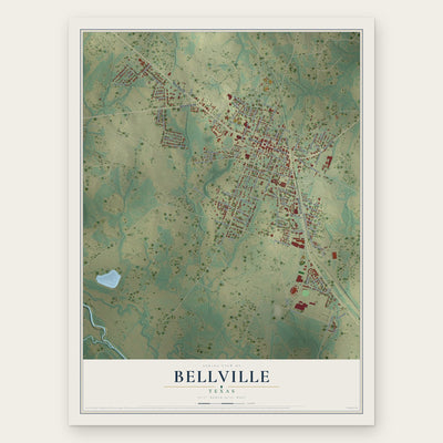 Bellville, Texas map print, the full design