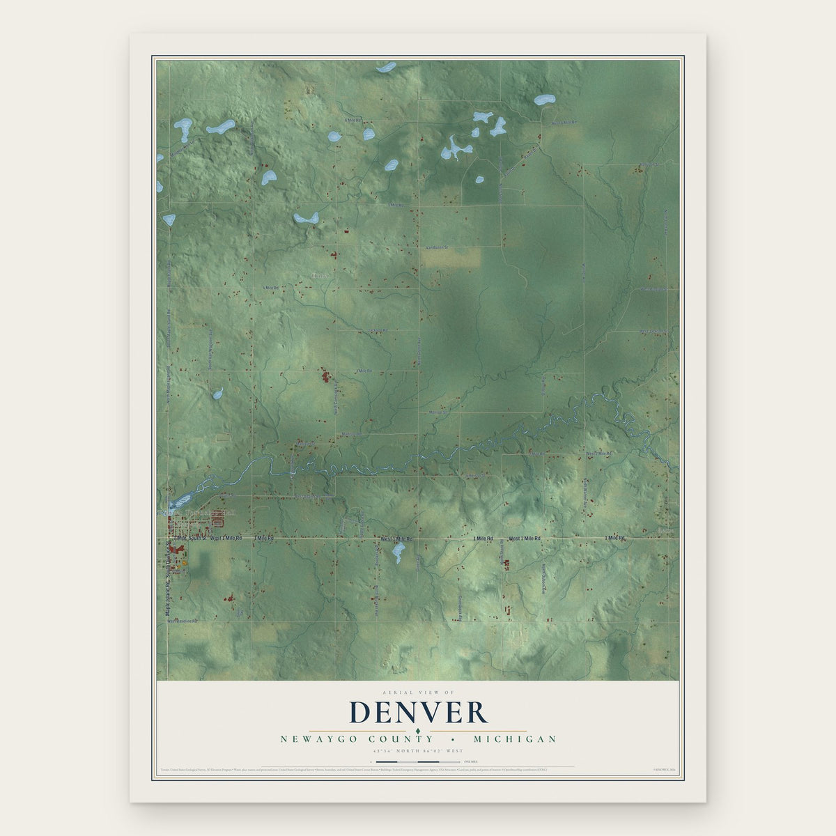 Denver, Newaygo County, Michigan map print, the full design