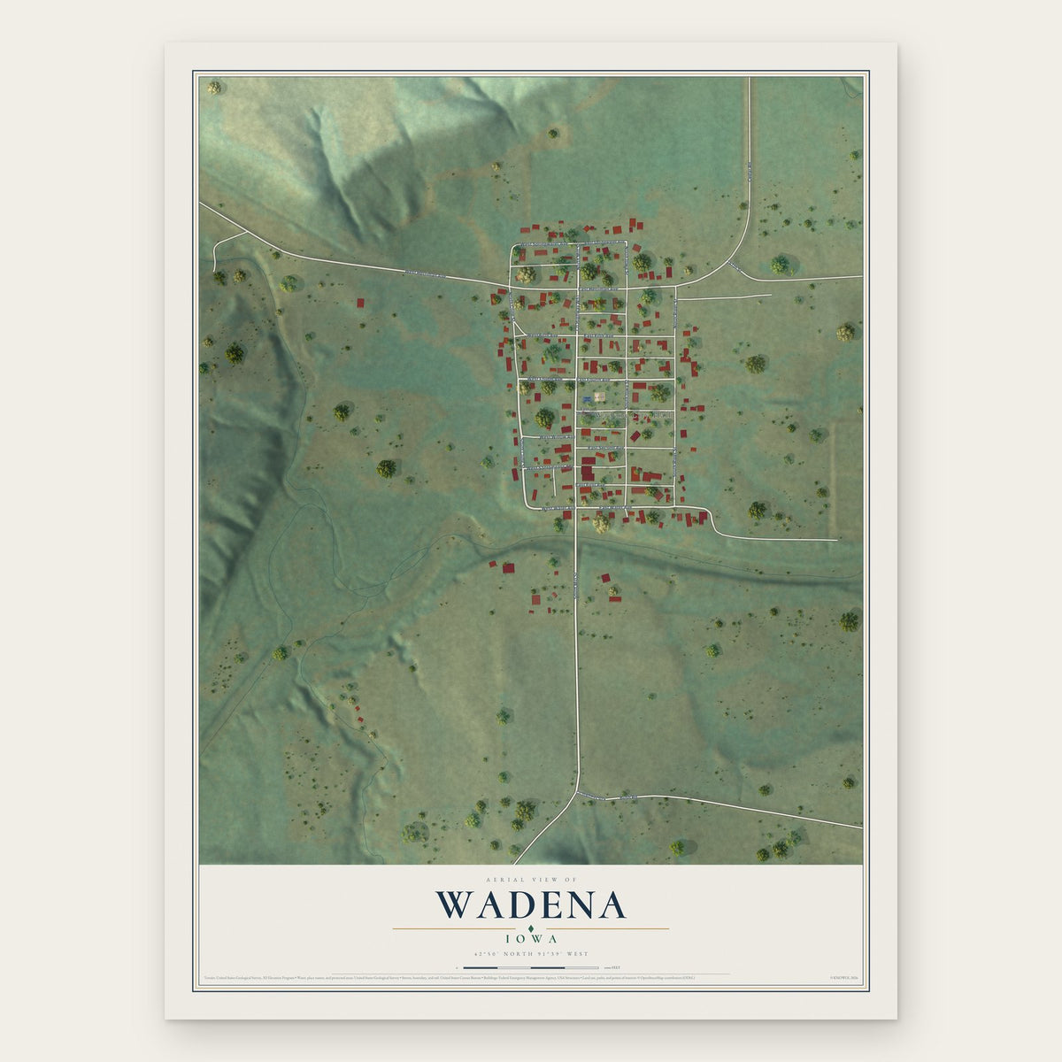 Wadena, Iowa map print, the full design