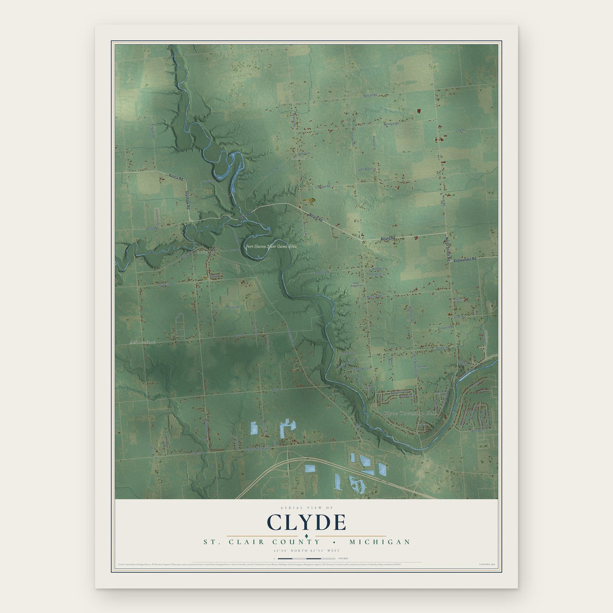 Clyde, St. Clair County, Michigan map print, the full design