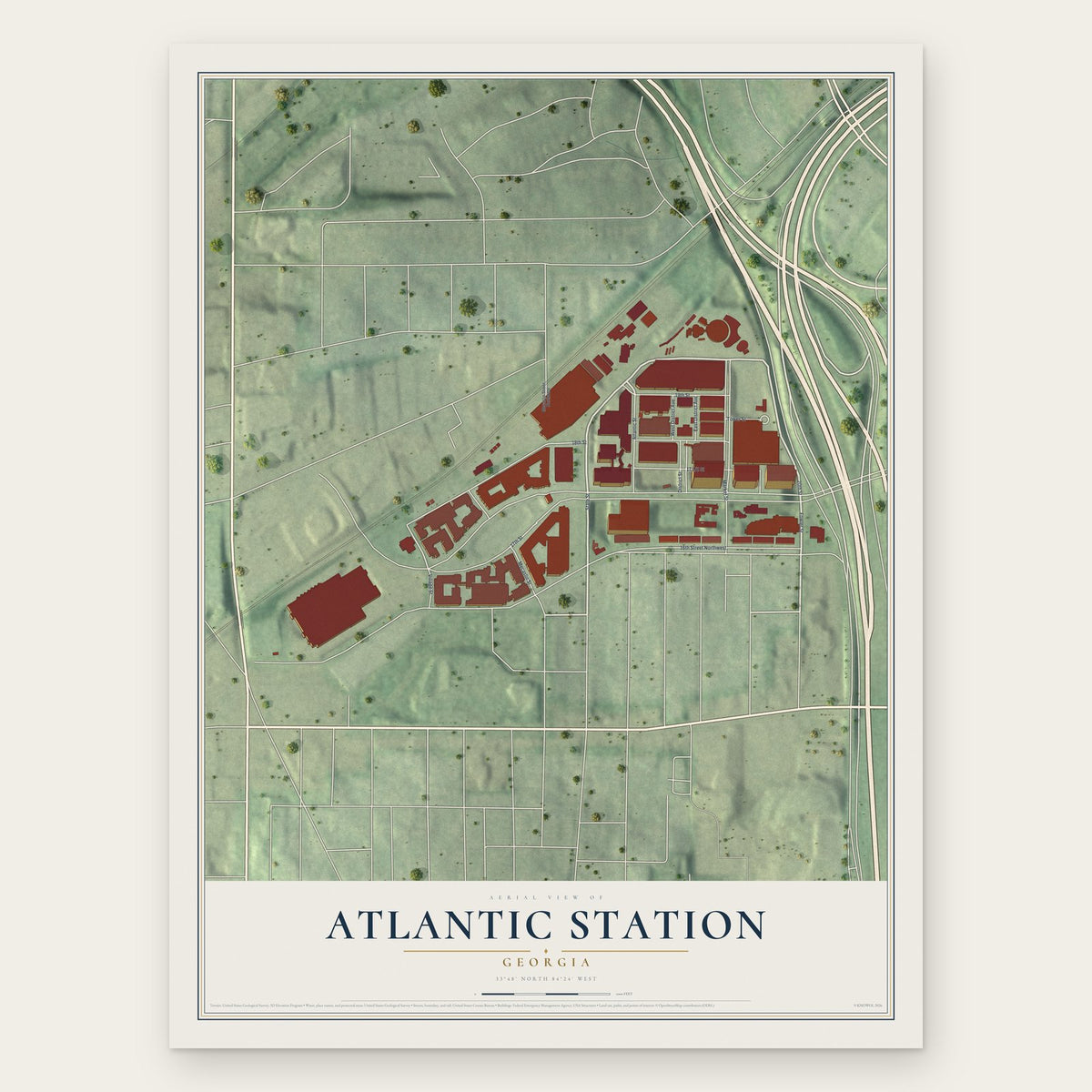 Atlantic Station, Georgia map print, the full design