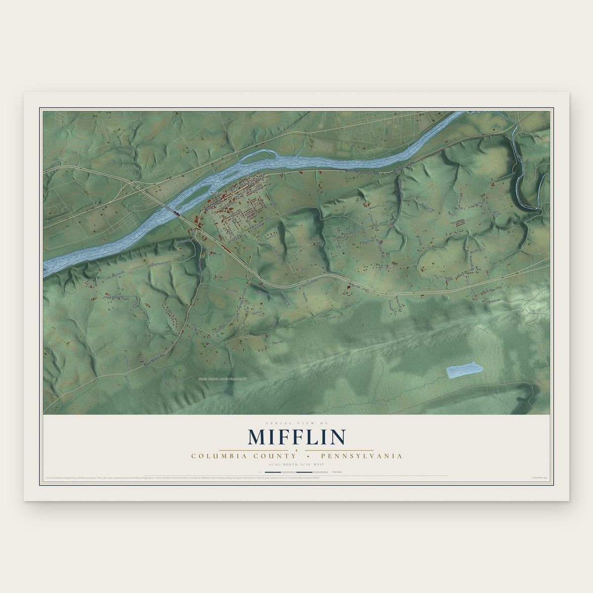 Mifflin, Columbia County, Pennsylvania map print, the full design