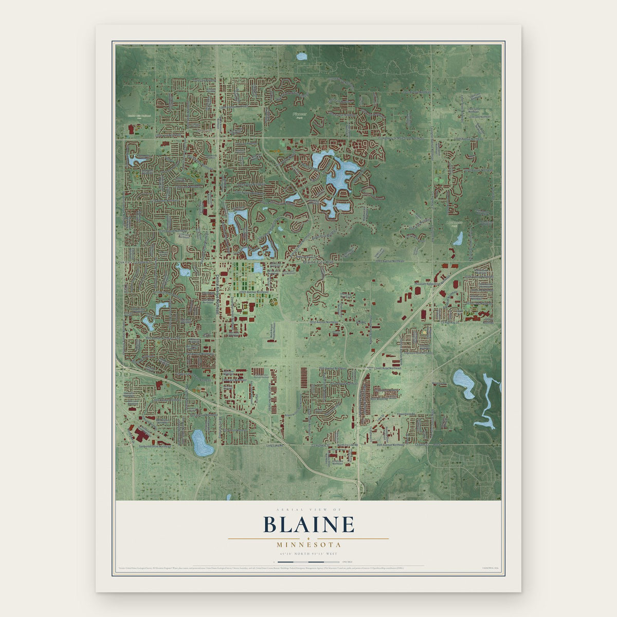 Blaine, Minnesota map print, the full design