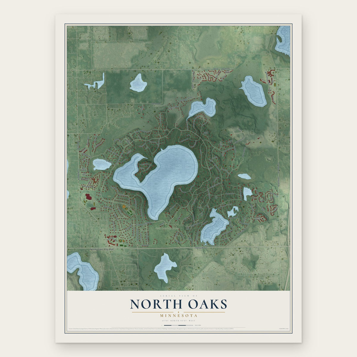 North Oaks, Minnesota map print, the full design