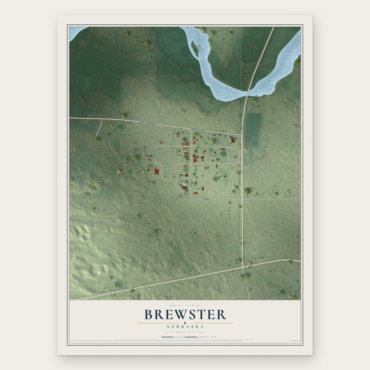 Brewster, Nebraska map print, the full design